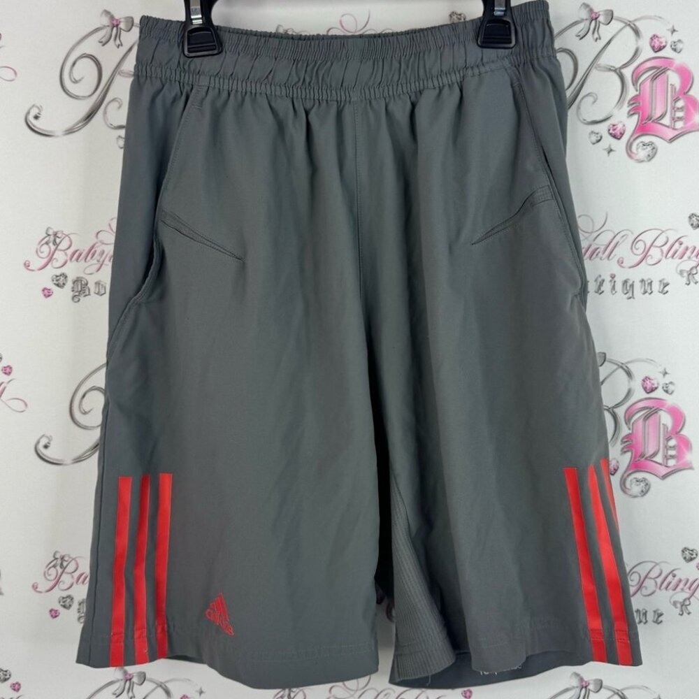 Adidas Men's Athletic Shorts in Gray neon orange Red Stripes climacool